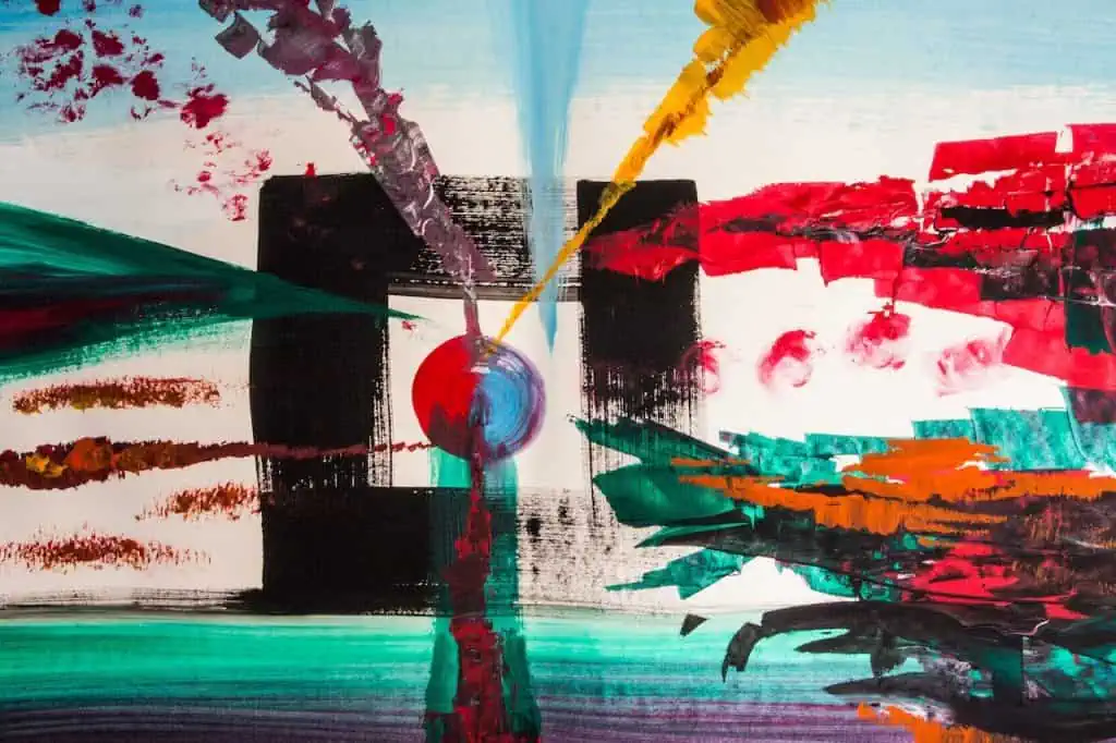 Ein abstraktes Gemälde mit roten, blauen und grünen Farben.