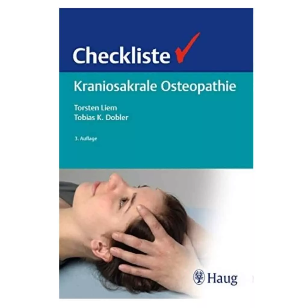 Ein Buch mit dem Titel „Checkliste Krantikale Osteopathie“ über Osteopathietechniken in Hamburg.