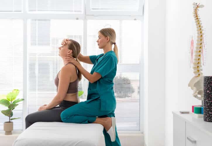 Eine Frau erhält eine Massage von einem auf Kinderosteopathie spezialisierten Physiotherapeuten.