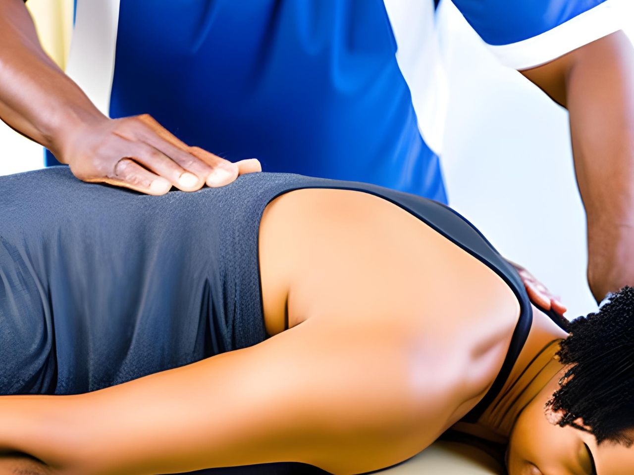 Eine Frau erhält eine entspannende Rückenmassage von einem Osteopathen in Hamburg.